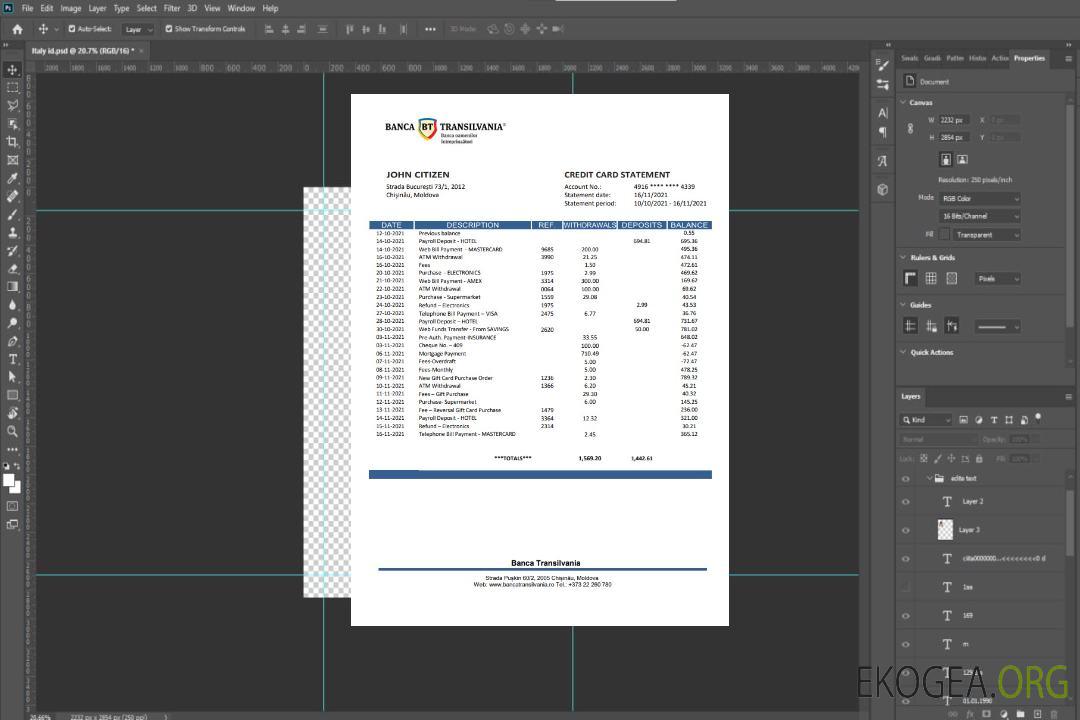 Relevé bancaire de Moldavie Banca Transilvania template Relevé bancaire de Moldavie Banca Transilvania template